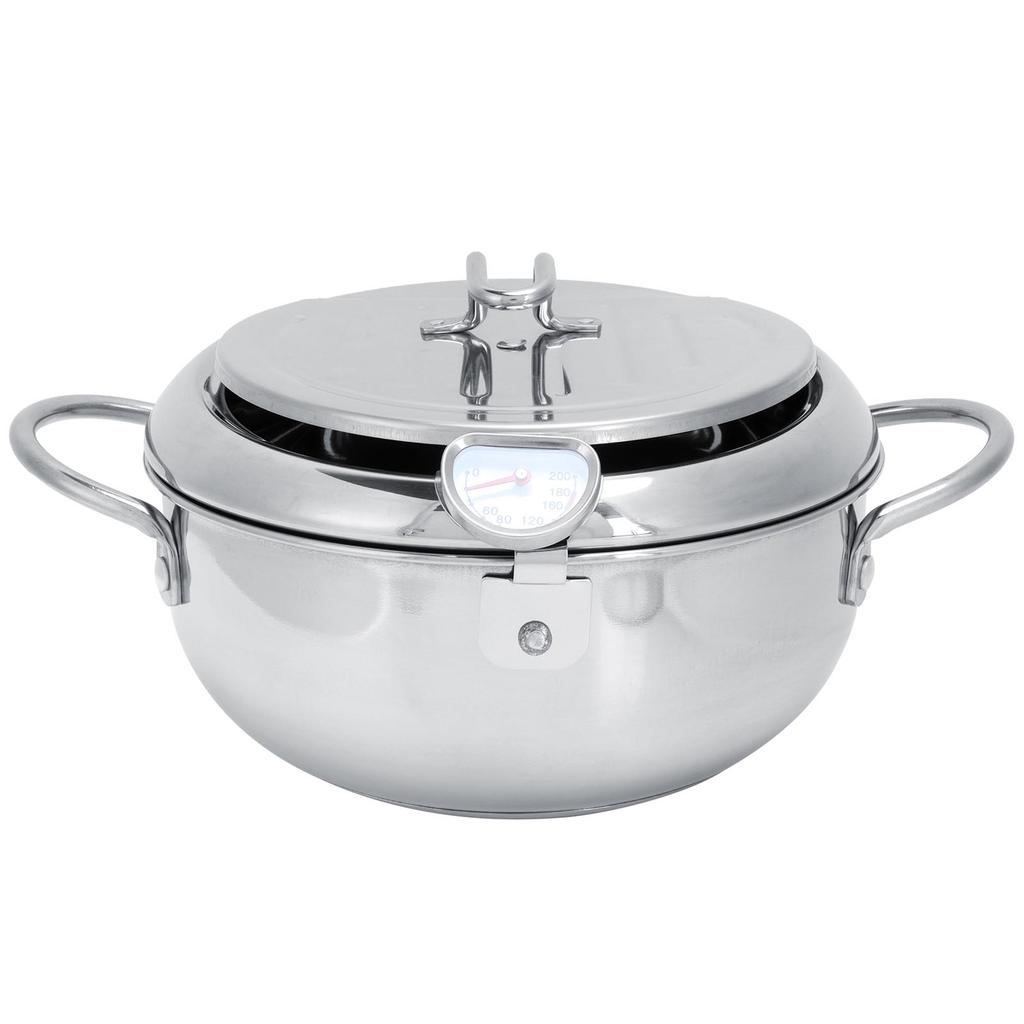 28cm Japanischer Tempura Fritteuse Topf 201 Edelstahl Frittiertopf mit Thermometer Ölfilter