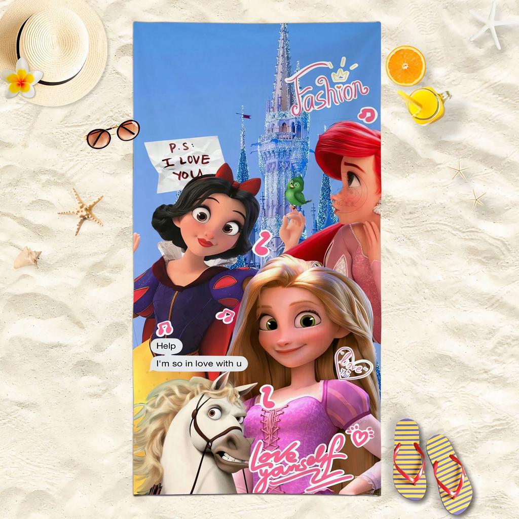 Princess Style Cartoon Printed Microfiber Beach Towel Soft Water Absorbent Bath Towel For Girls
