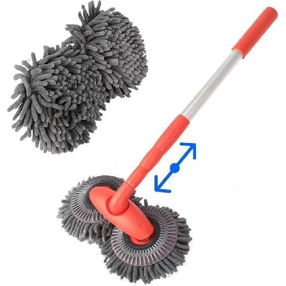 Retractable Double Head Car Wash Brush 360° Rotating Long Handle Car Cleaning Kit Brush Chenille Microfiber Car Wash Mop Not Hurt Paint Scratch Single Set Mop