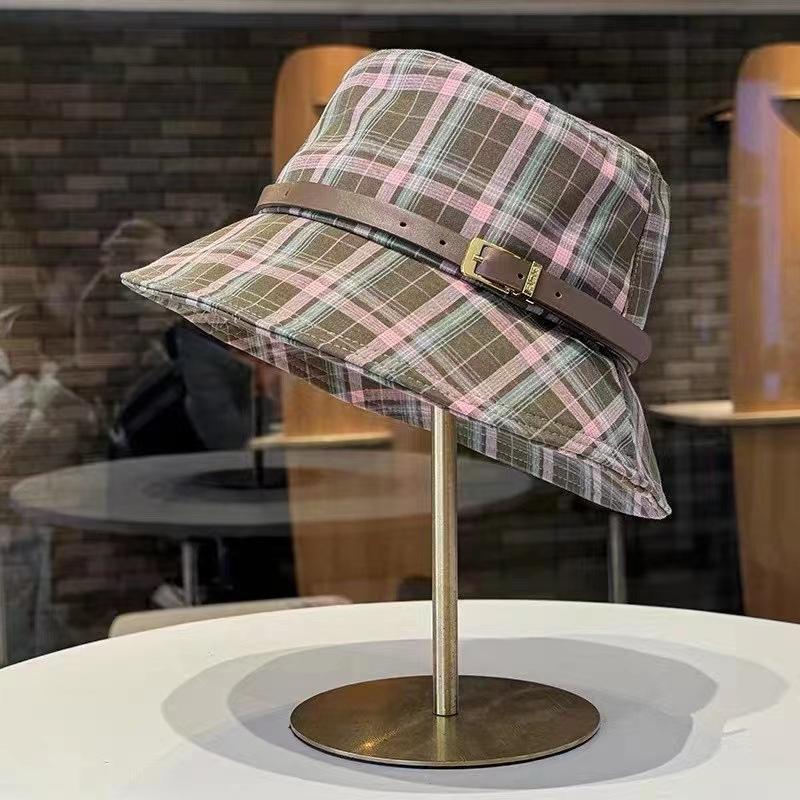 

Модная клетчатая шляпа-ведро на весну и осень, персонализированная шляпа-ведро с пряжкой на поясе, небольшая повседневная шляпа-ведро с козырьком от солнца M（56-58cm）