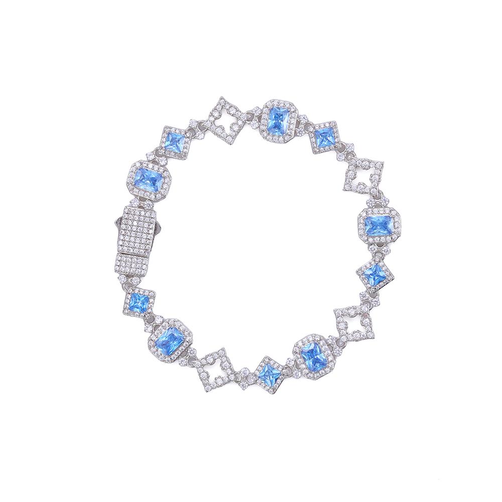 Customized 11MM Blue Iced CZ Gemstone Hollow Out Star Design Cuban Bracelet Hip Hop Style Men's and Women's Bracelet