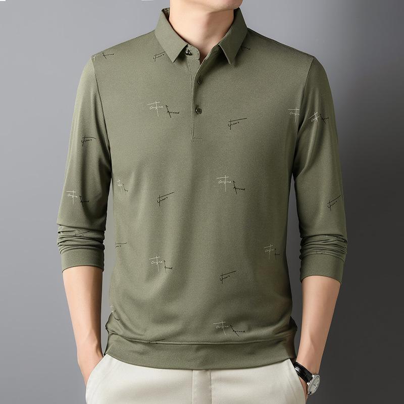 Mittelgroßes Herren-Poloshirt Langärmliges Business-Casual-Oberteil High-End Buchstaben-Print Revers T-Shirt