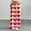 Women's Casual Fashion Printed Elastic Waist Loose Straight Leg Pants With Rope