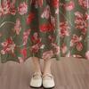 DIMANAF New 2026 Women Vintage Plus Size Spring Summer Long Dress Loose Oversize Long Sleeve Maxi Floral Print