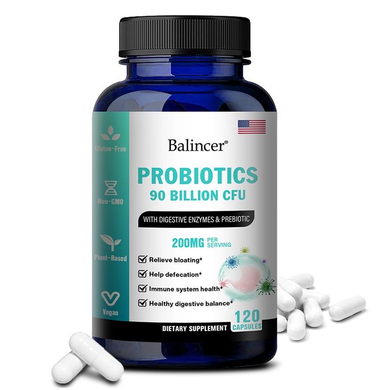 Balincer Probiotics 90 Billion CFU Supplement with Digestive Enzymes + Prebiotic, 120 Caps