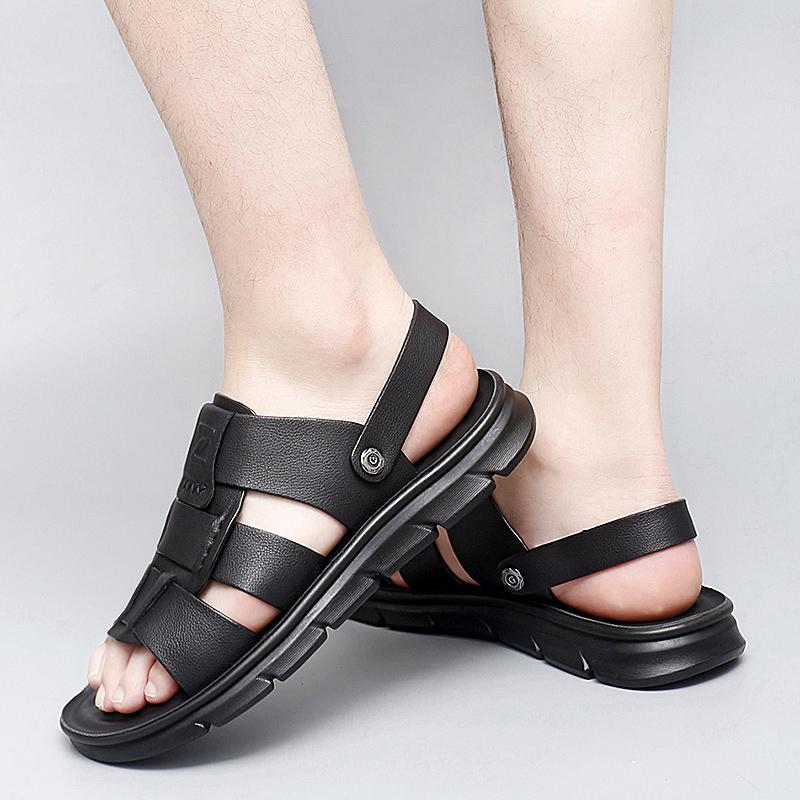 FashionNew Casual Comfort Sandals Summer Genuine Leather Men's Dual-use Sandals Man's Beach Vacation Shoes Soft Sole Non-slip Slippers