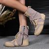 Retro western short boots women's autumn and winter new soft-soled straps casual high-top boots fashion trend tooling boots