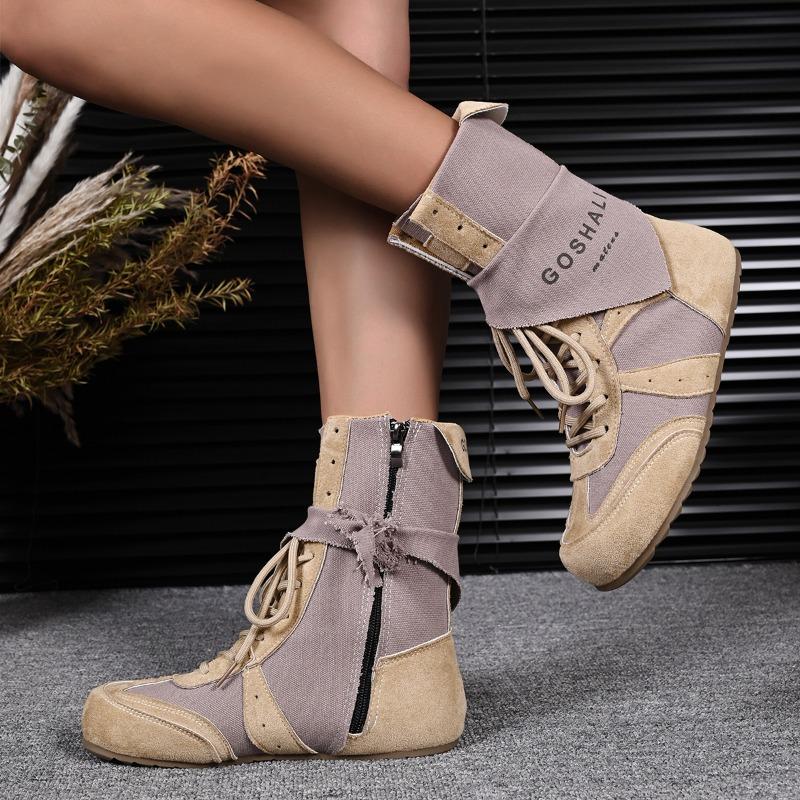 Retro western short boots women's autumn and winter new soft-soled straps casual high-top boots fashion trend tooling boots