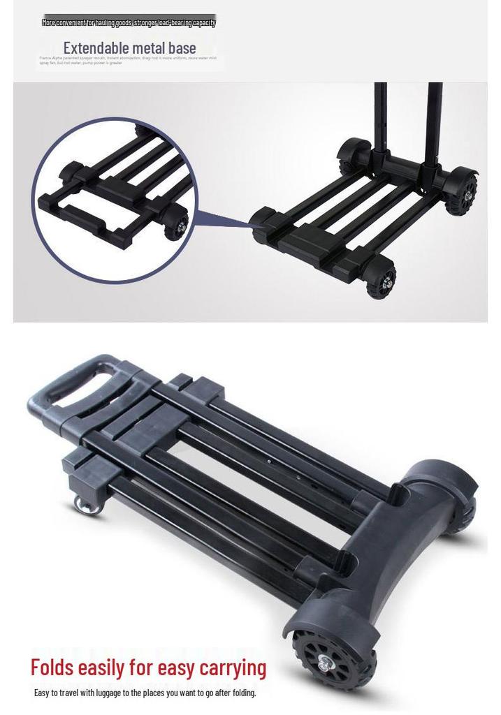Compact Folding Hand Truck: Portable Four-Wheel Small Trailer Cart for Travel, Shopping, and Luggage Transport.