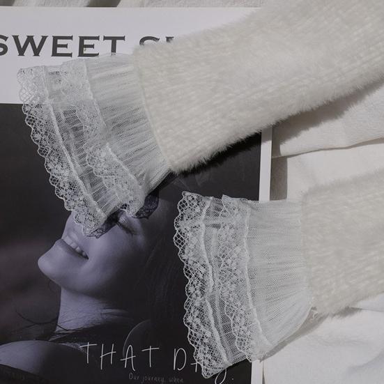 1 Pair Women Prom Gloves See-through Lace Hollow Out Ruffle Edge Thin Wrist