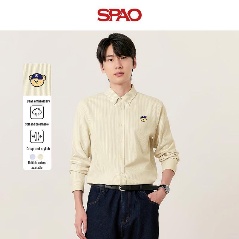 SPAO Men s Korean Bear Oxford Casual Shirt L