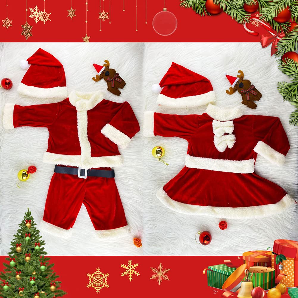 Limspace Santa Claus Costume for Kids, Christmas Costume Set for Boys and Girls, Includes Top and Bottoms, Santa Hat, Belt, and Christmas Stickers,