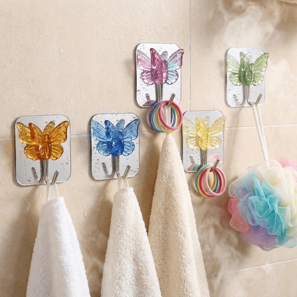 2PCS Waterproof Crystal Glass Butterfly Hooks Decorative Wall Hooks Bathroom Hook  for Living Room