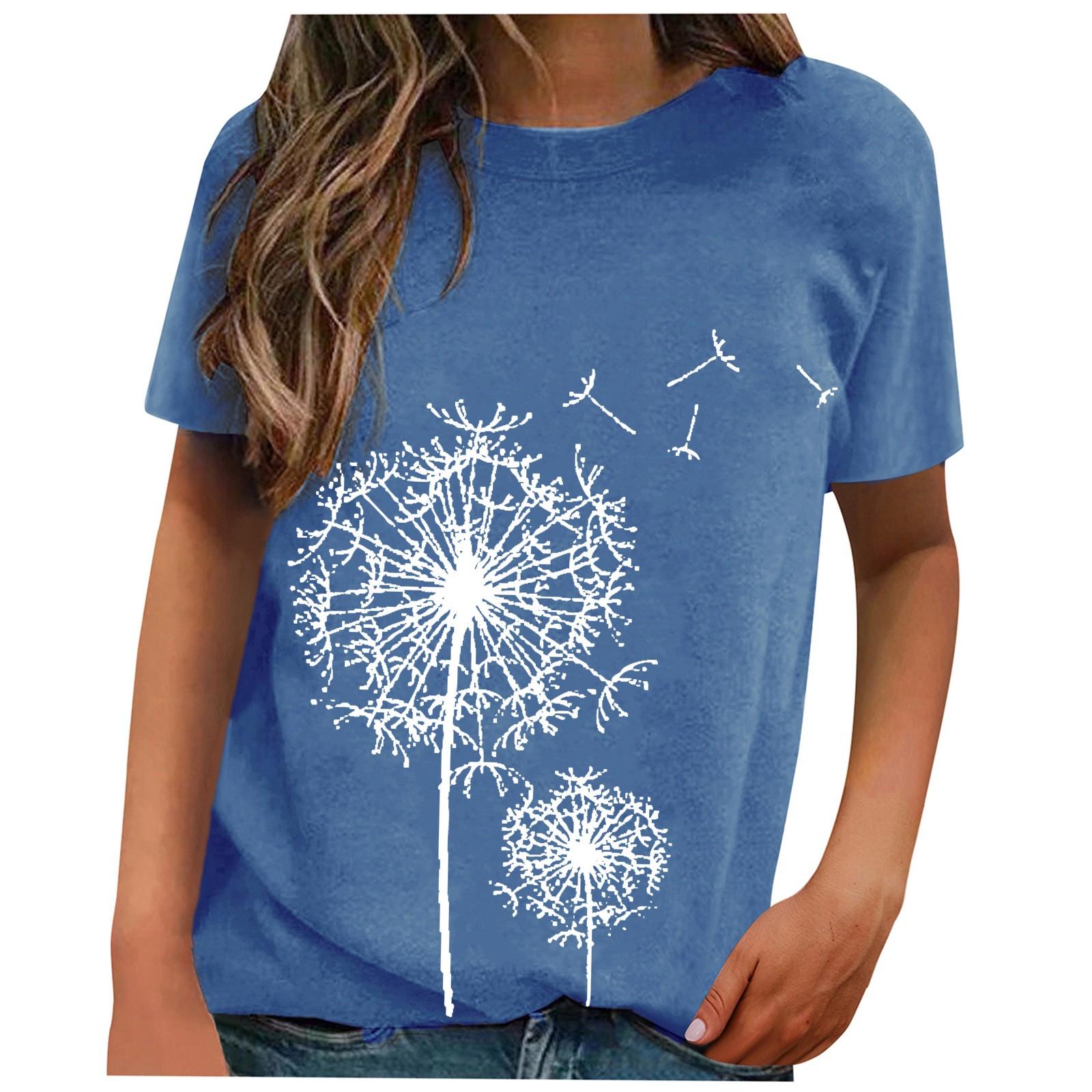

Женская модная повседневная удобная блузка с круглым вырезом и коротким рукавом с принтом L