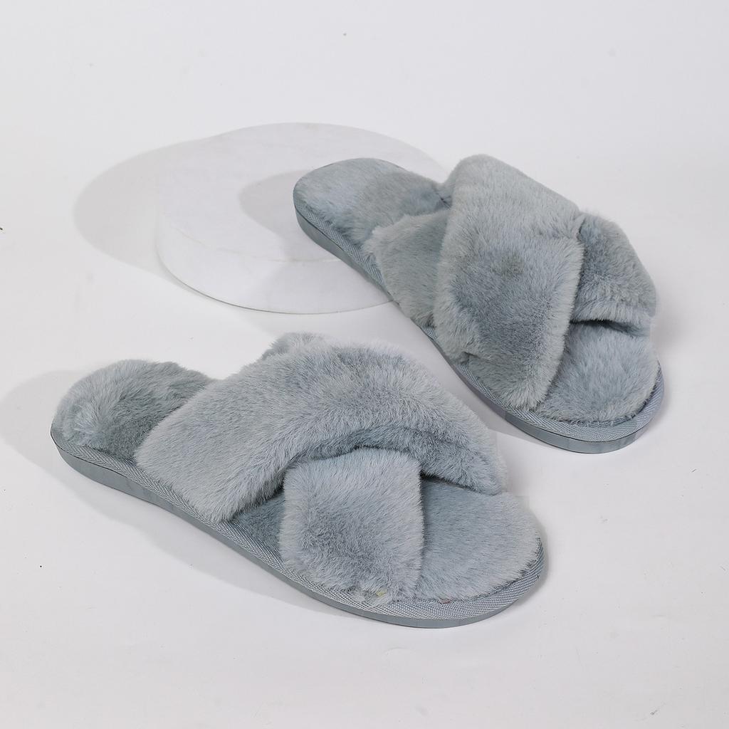 Fall 2025 New Cross-strap Flat Cotton Slippers Women's Plus Size Casual Home Indoor Wool Slippers
