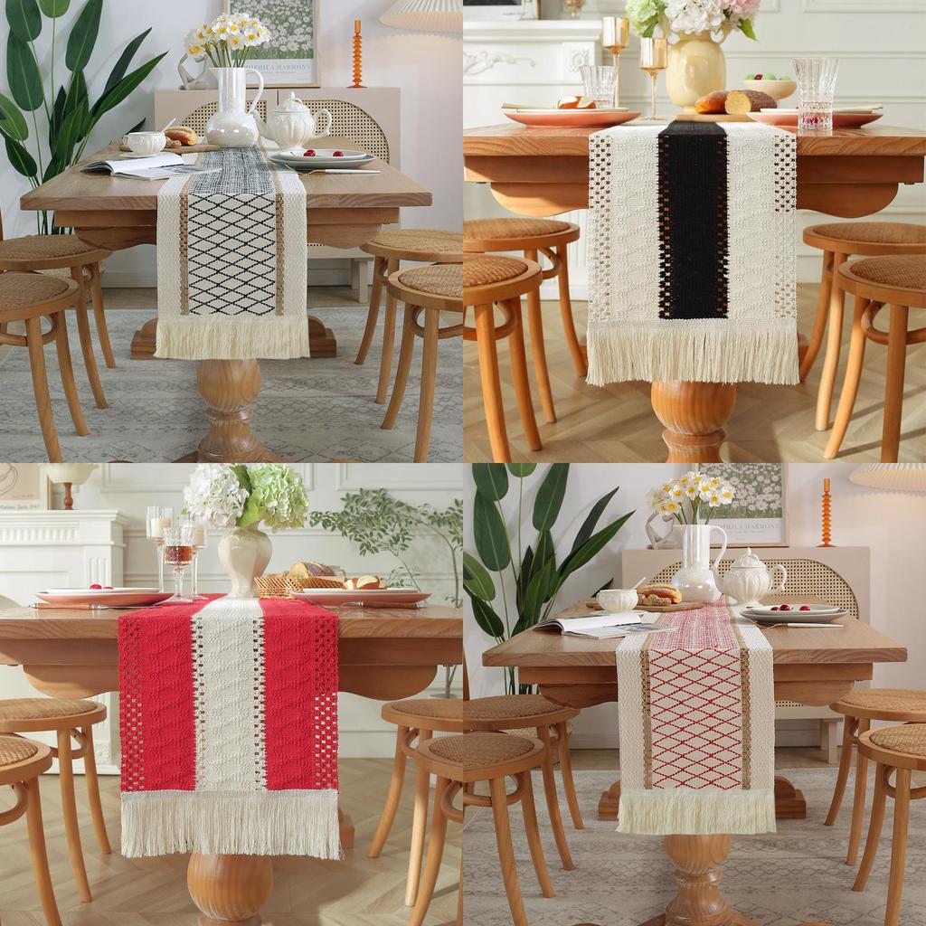 Nordic Minimalist Cotton Linen Table Runner With Tassels For Dining Room Decor