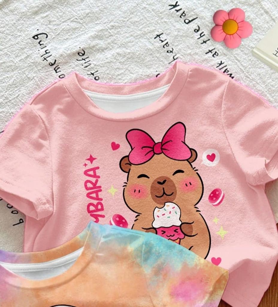 Summer Strawberry Printed T-Shirt Sweet Cute Cartoon Short Sleeve Children's T-Shirt Crew Neck Casual Tees Outdoor Girls Clothes