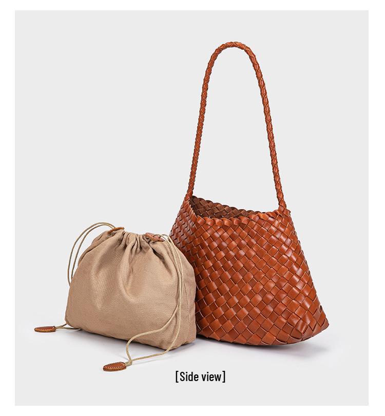 Geantă de umăr împletită din piele de vacă strat superior cu dragon francez