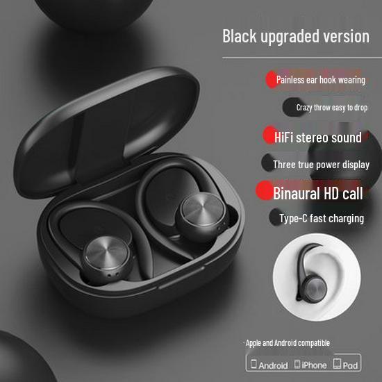 

Спортивная гарнитура R200TWS с защитой от пота, Bluetooth 5.3, накладная на ухо, со светодиодным дисплеем R200 English version чёрный