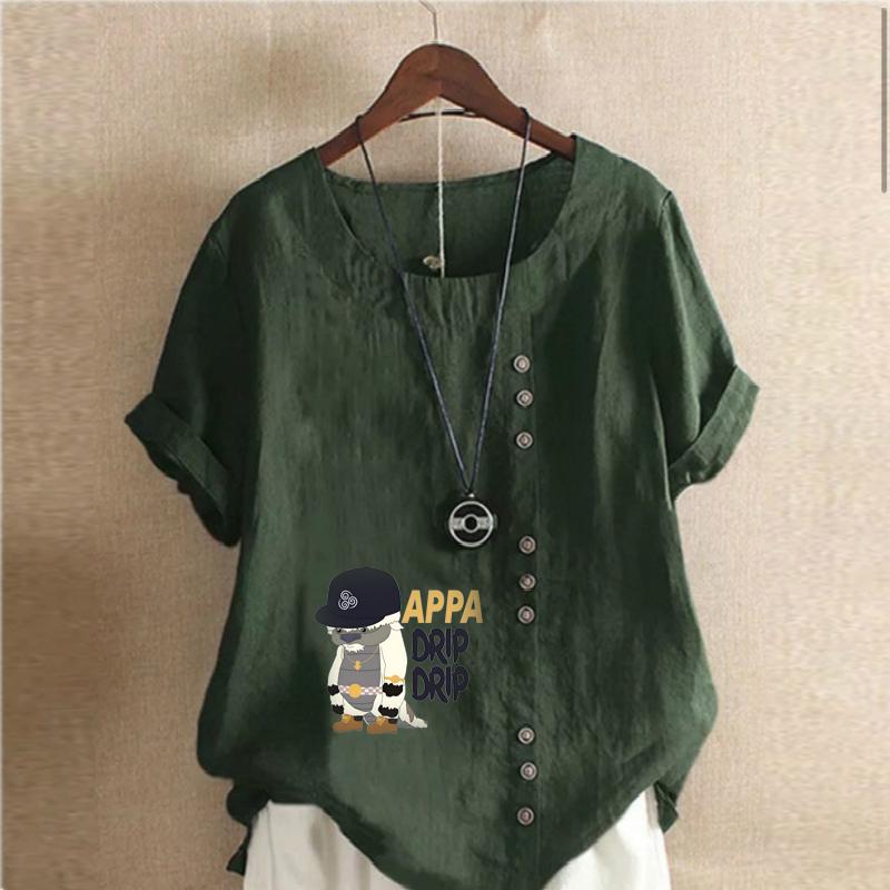 Damska Koszulka T-shirt z Okrągłym Dekoltem i Krótkim Rękawem Casualowa Bawełniana Lniana Koszula z Nadrukiem Postaci z Kreskówek Letnia Bluzka Top Plus Size