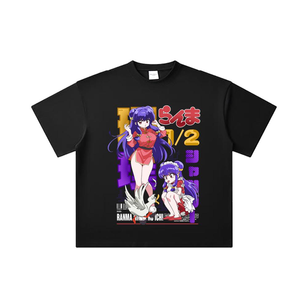 260 GSM Double Yarn 32 Count 100% Cotton Ranma 12 V4 Shampoo Print Unisex Heavy Cotton T Shirt