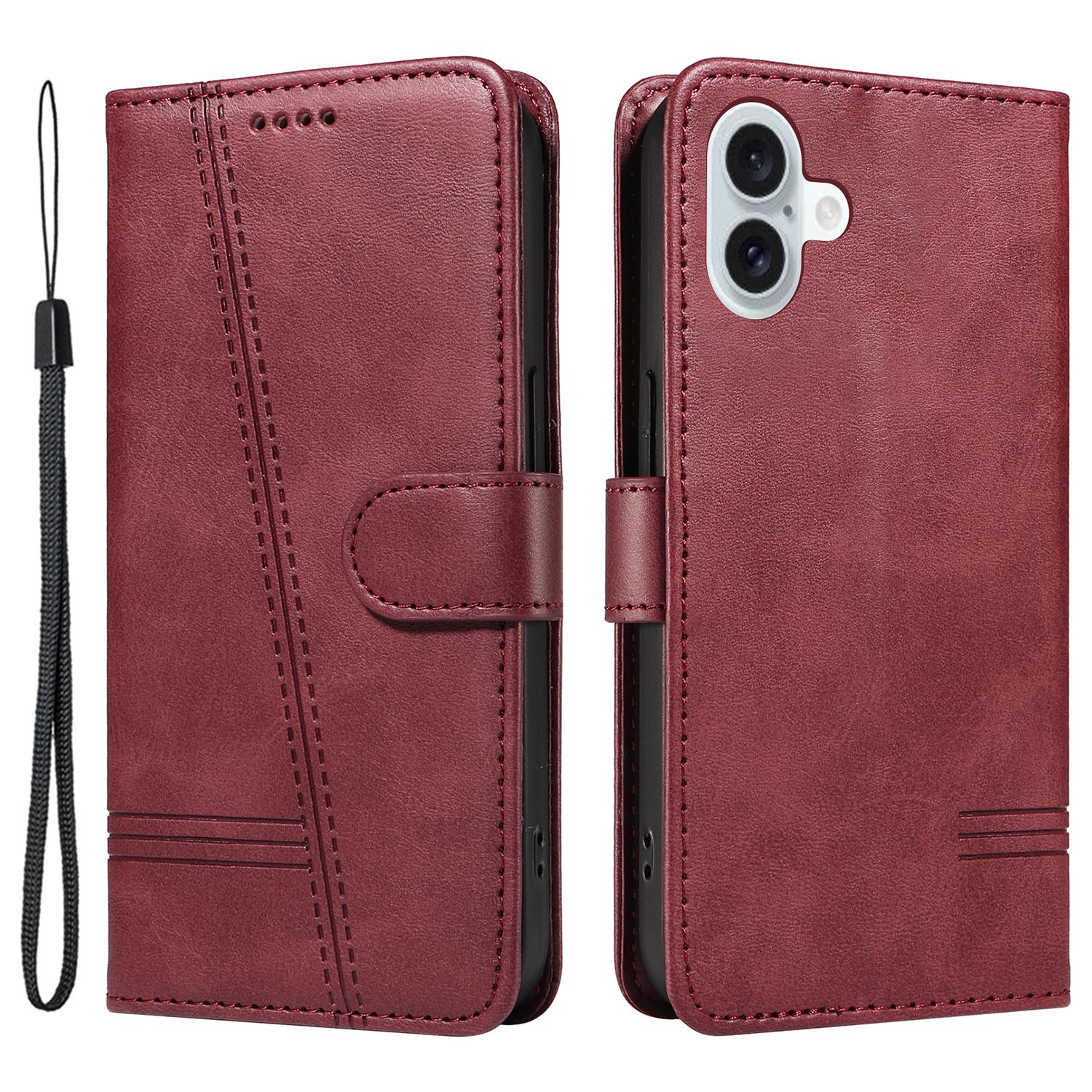 

For iPhone 16 Case Wallet PU Leather Folio Flip Phone Cover T-Shaped Lines