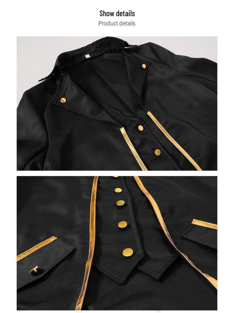 2025 Men's Medieval Gold-Trimmed Evening Tailcoat Costume for Stage Performance