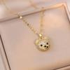 Cartoon Cute Animal Bear Encrusted with Zircon Necklaces Fashion Stainless Steel Collarbone Chain Gift for Women Friends