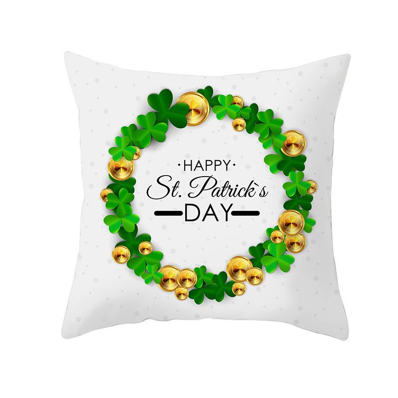Home St. Patrick's Day Green Peach Velvet Cushion Cover National Day Four-Leaf Clover Cushion Cover