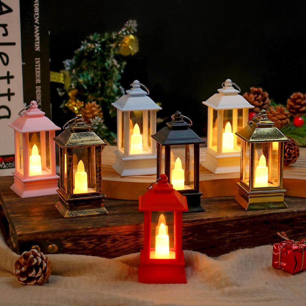 Mini LED Retro Candle Lantern: Square Christmas Ornament, Portable Bedside Night Light