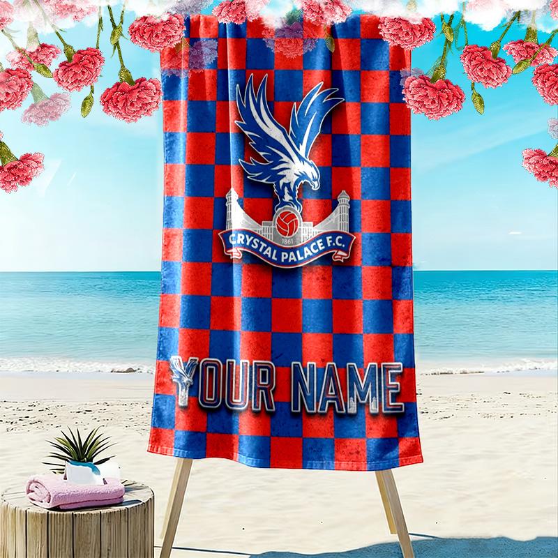 Name Custom Crystal Palace FC Print Beach Towel, Large Soft Quick Dry Towel for Beach Camping Swimming