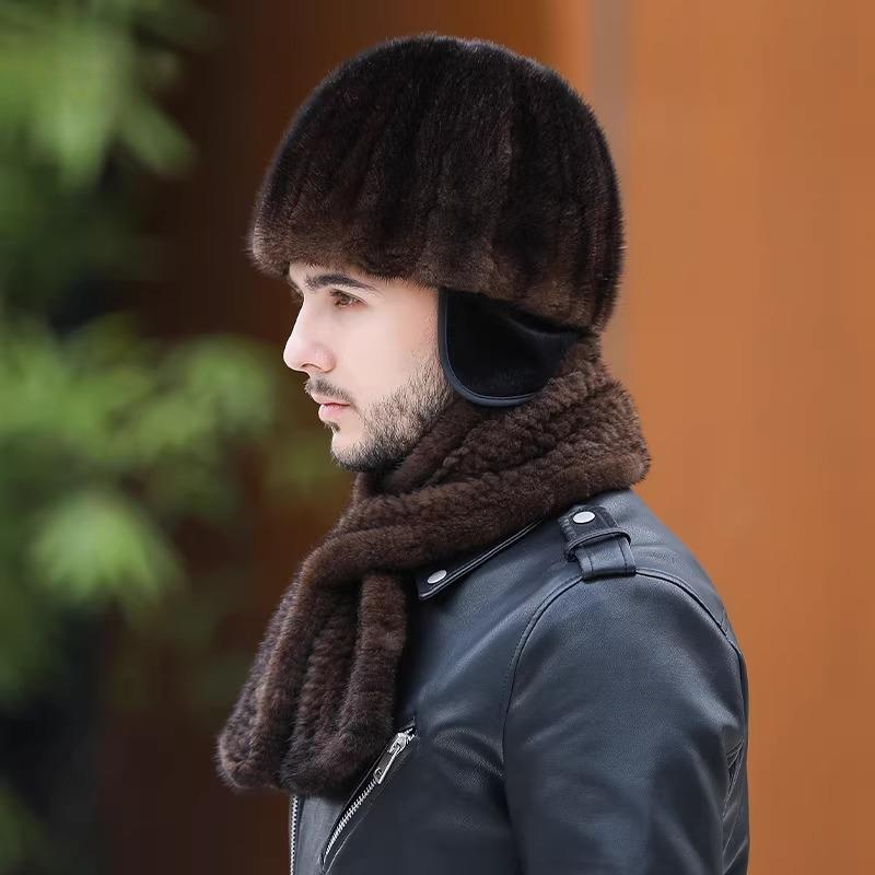 Mink Hat Men's Winter Ear Protection Warm Top Hat Fashion Mink Hair Winter in The Elderly Dad Fur Hat