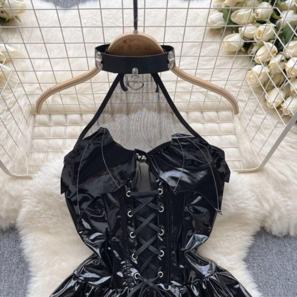 Halloween Lace Up Nightdress Backless A Line Skirt Hollow Bats Punk Dress  For Women