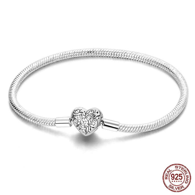 925 Silver Snake Chain Heart Butterfly Cat Claw Bracelets Fit Pan Charms Beads Fashion DIY Jewelry Gift Making