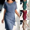 New Summer Slim Fit Patchwork Chiffon Crew Neck Short Sleeve Dress for Women
