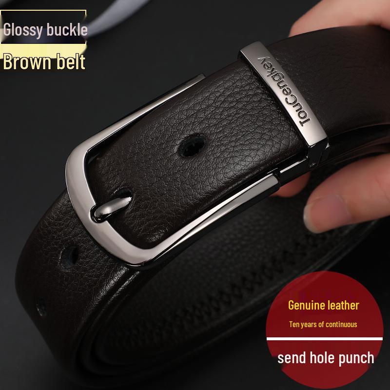 Men s Genuine Leather Belt with Pin Buckle - Casual & Business Cowhide Waistband 115cm