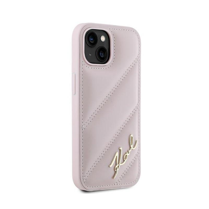 Karl Lagerfeld Diagonal Quilted Script - Etui Iphone 15 Plus / 14 Plus (Różowy)