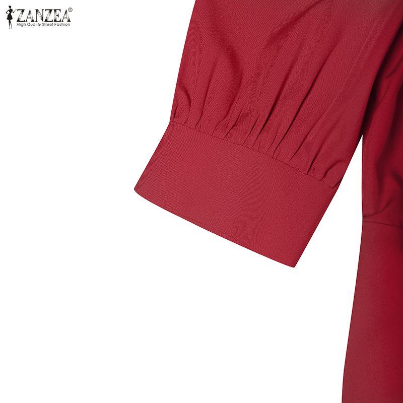 ZANZEA Dámské ležérní elegantní šaty s výstřihem do V a 3/4 rukávem