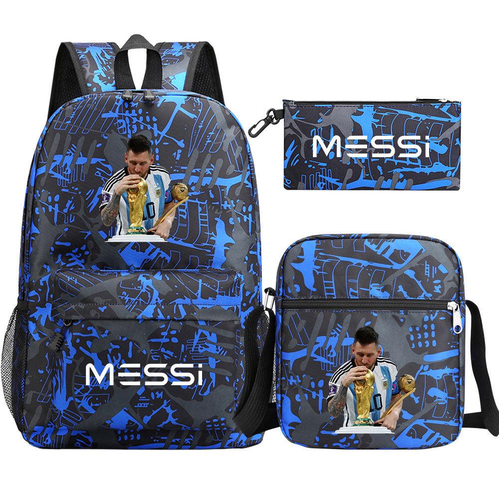 Football Star Print Youth Primary And Secondary School Students Schoolbag Three-Piece Set Men'S And Women'S Backpack