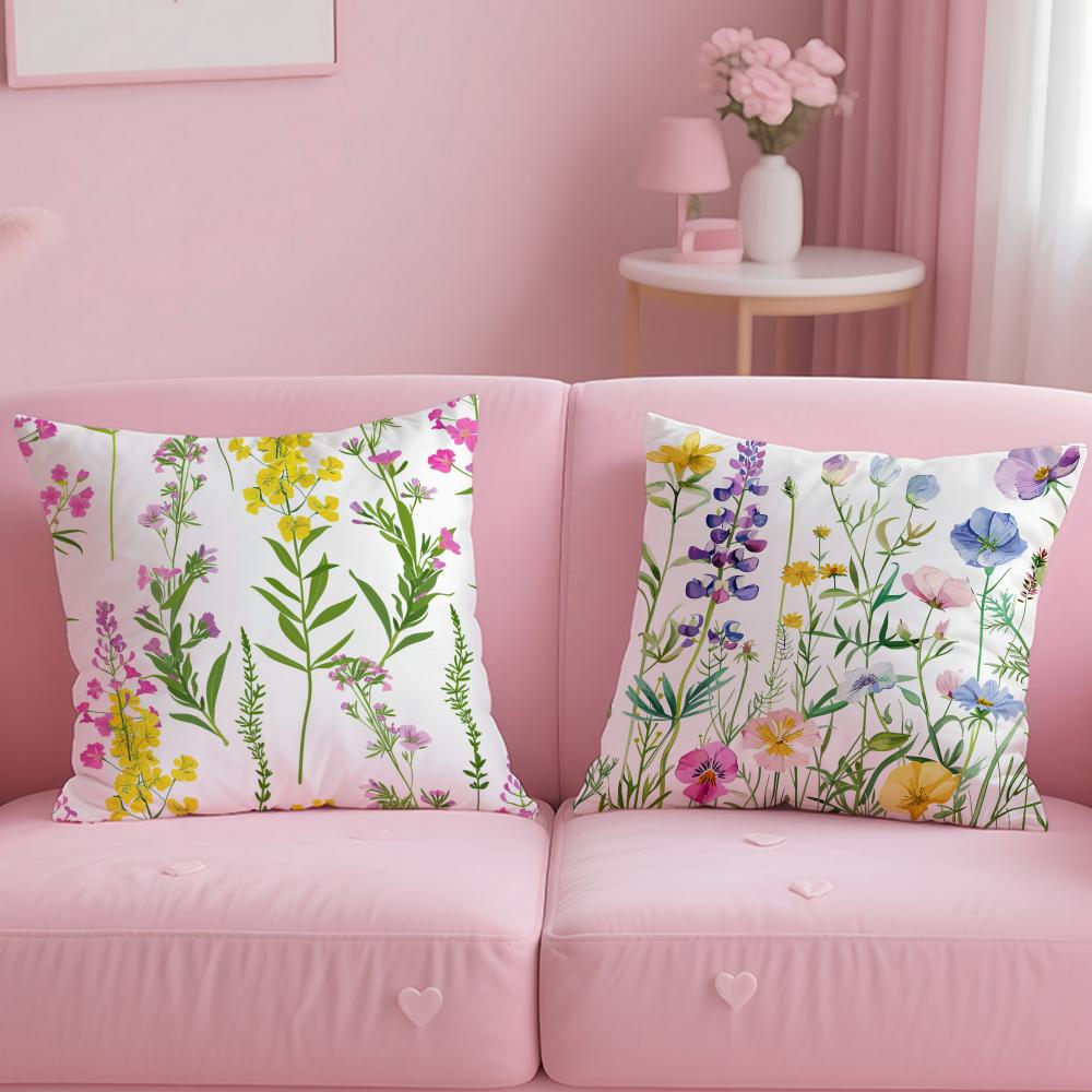 Classic Theme Spring Wildflowers Cushion Cover Soft & Easy-Wash Pillow Case – Versatile for Couch, Bed, Travel and Office