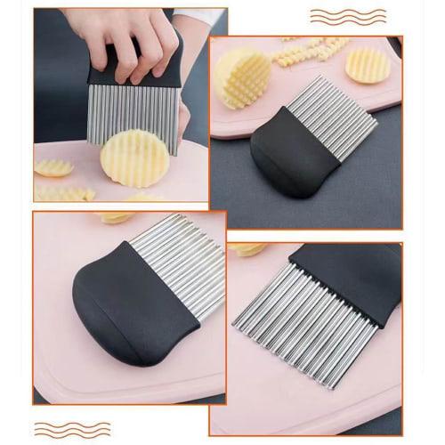 HUIKKJP Corrugated Potato Cutter, Stainless Steel, Multi-Function Kitchen Cutter for Potatoes, Carrots, and Onions, for Home Use (Black)