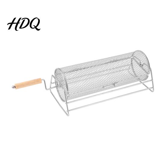 BBQ Rolling Basket Grill with Detachable Handle 360-degree Cage for 360 Degree Rotating Outdoor Camping Picnic Party Stainless Steel Mesh