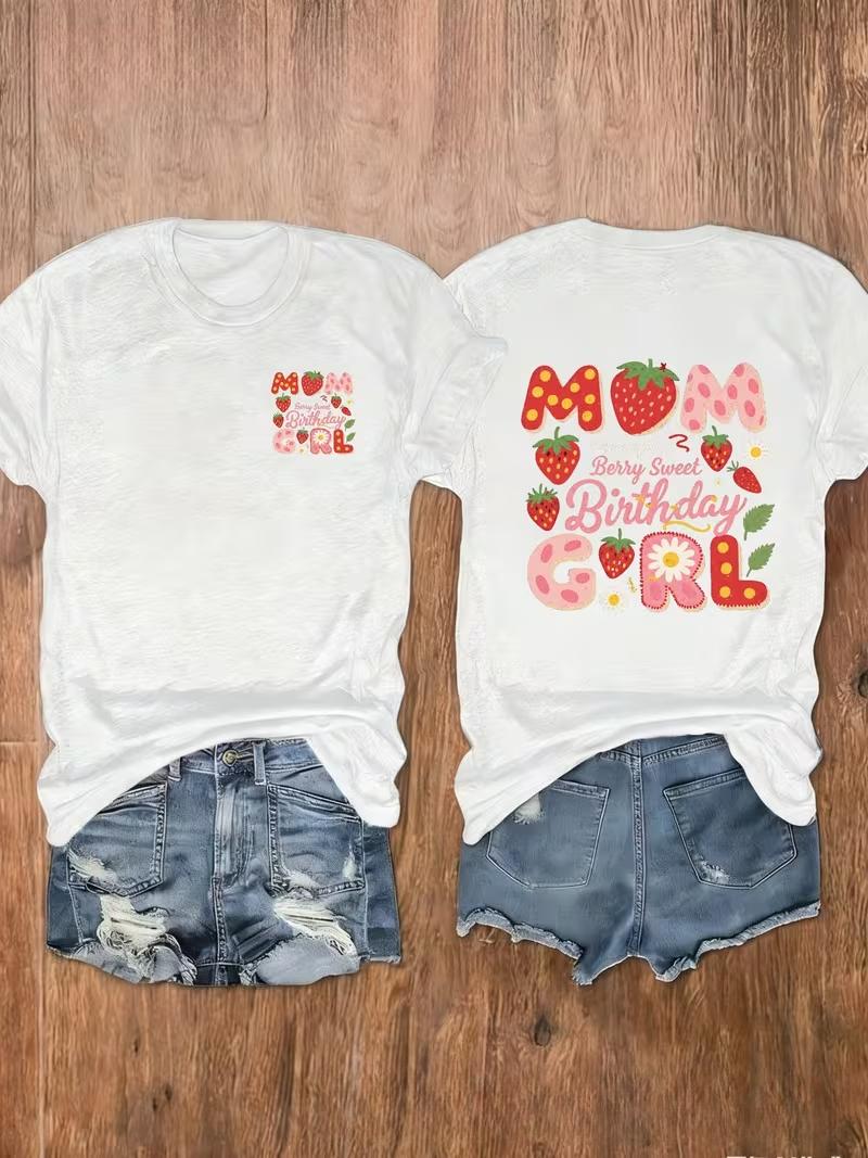 Womens TShirt Strawberry Graphic Doublesided Tshirt Summer New Mothers Day Casual Short Sleeve T Shirt Fashionable Tops S
