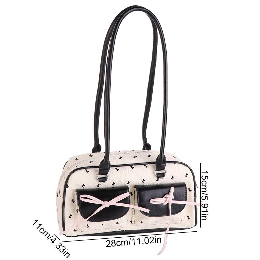 Sweet Bow Ribbon Shoulder Bag Korean Style Y2k Armpit Bag Trendy French Stick Underarm Bag Handbag