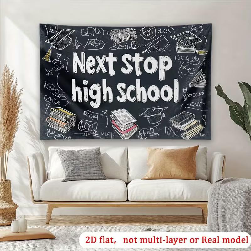 2D Printing Next Stop High School Tapestry, Chalkboard Graduation Party Banner 47.2x31.5inch/120*80cm