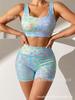 Ribbed seamless fitness wear for women, abstract graded printed camisole vest, tight five-point shorts, training sports set
