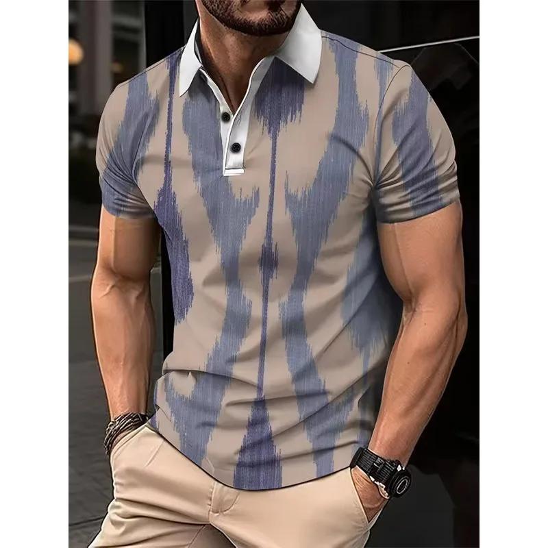 

Men s shirt fashion striped printed short sleeved collar button down casual shirt men s lapel shirt S