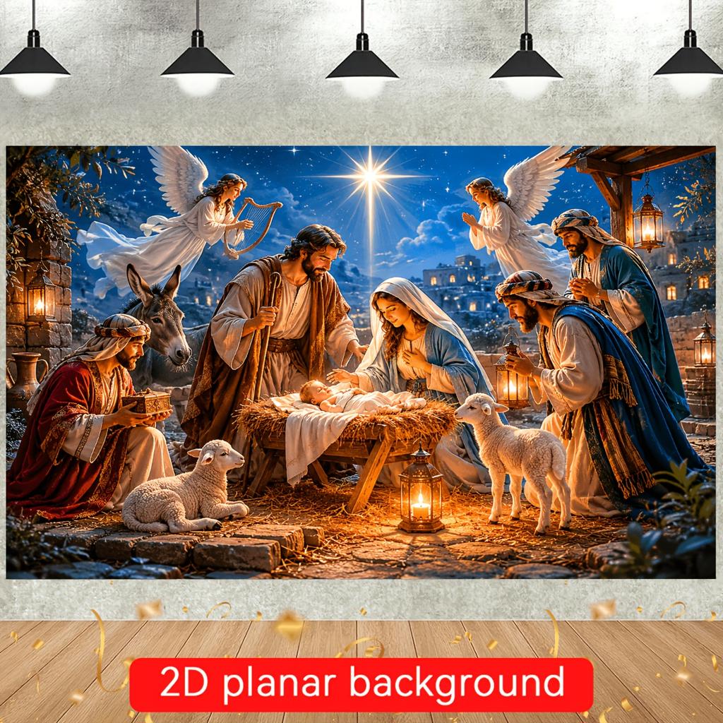 2D flat banner, 1 piece - Christmas Nativity theme banner background, featuring angels and the Holy Familyzyc