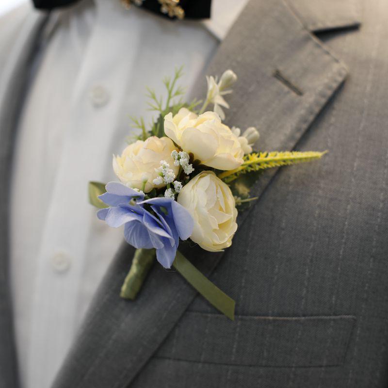 Mori-Style Korean Camellia Wedding Boutonniere & Bridesmaid Wrist Corsage Set