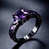 1 Pc Black Golden Color Princess Cut Purple Stone CZ Claw Rings Wedding Band Jewelry Valentine's Day Gifts